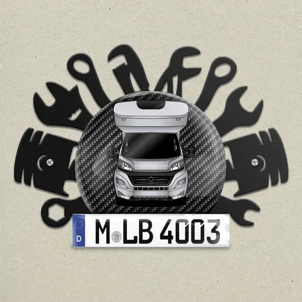 A740 Plus Wand Dekoration aus Metall personalisiert mit deinem Wohnwagen u. Kennzeichen!