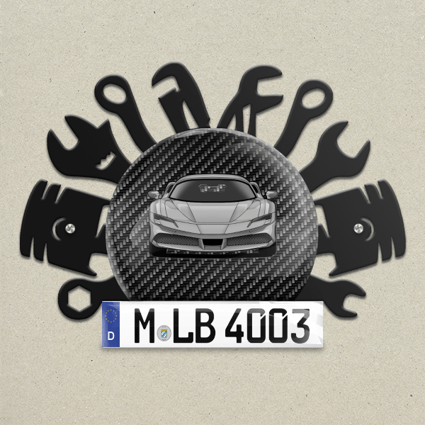 SF90 Wand Dekoration aus Metall personalisiert mit deinem Auto u. Kennzeichen!