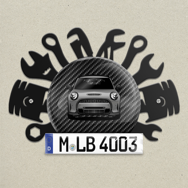 Cooper Wand Dekoration aus Metall personalisiert mit deinem Auto u. Kennzeichen!