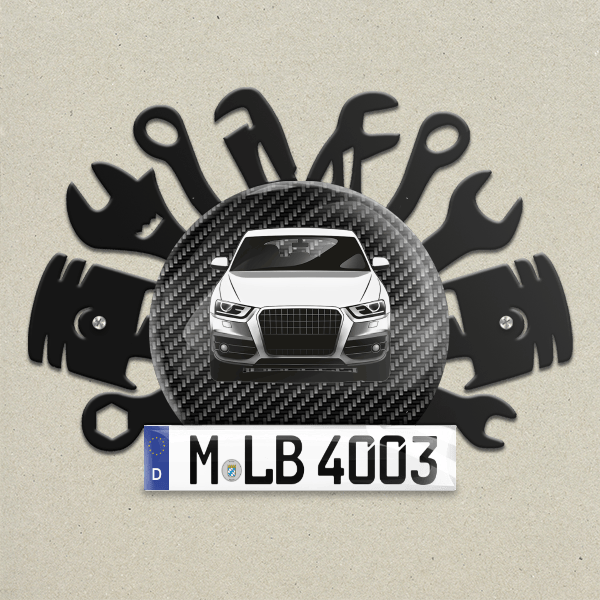 Q3 Wand Dekoration aus Metall personalisiert mit deinem Auto u. Kennzeichen!