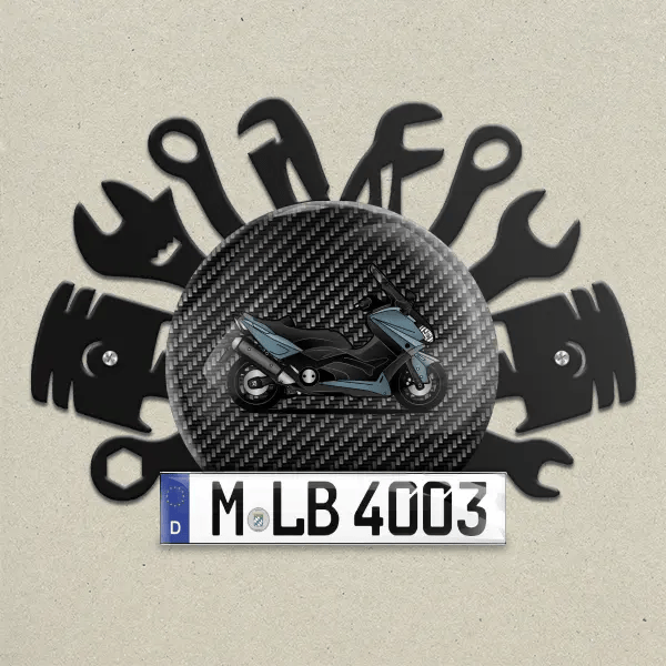 Tmax Wand Dekoration aus Metall personalisiert mit deinem Motorrad u. Kennzeichen!