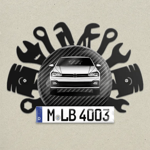 Polo R Wand Dekoration aus Metall personalisiert mit deinem Auto u. Kennzeichen!