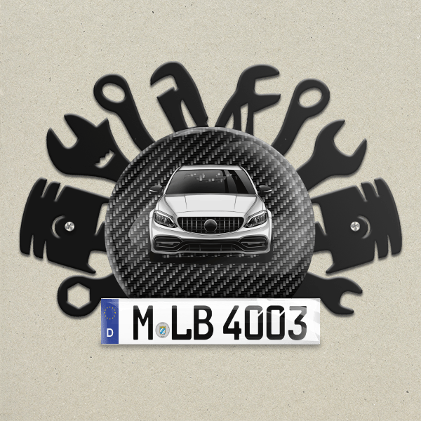 C63 Wand Dekoration aus Metall personalisiert mit deinem Auto u. Kennzeichen!