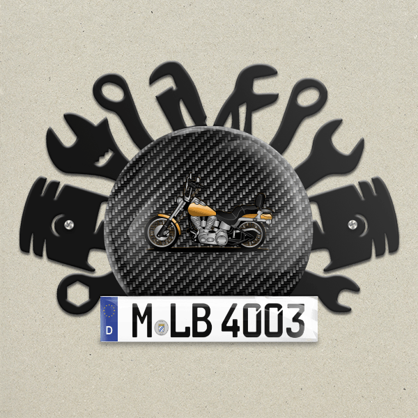 Evolution Wand Dekoration aus Metall personalisiert mit deinem Motorrad u. Kennzeichen!