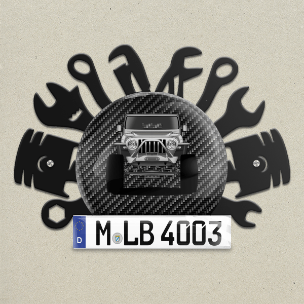 CJ 7 Wand Dekoration aus Metall personalisiert mit deinem Auto u. Kennzeichen!