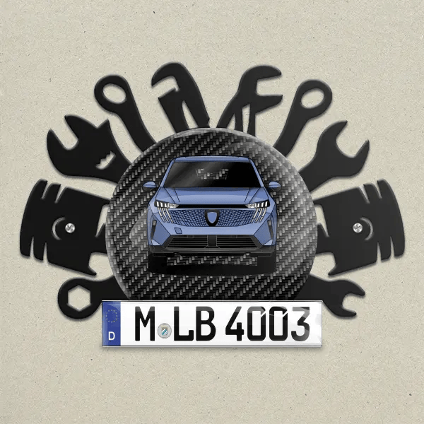 e-3008 Wand Dekoration aus Metall personalisiert mit deinem Auto u. Kennzeichen!