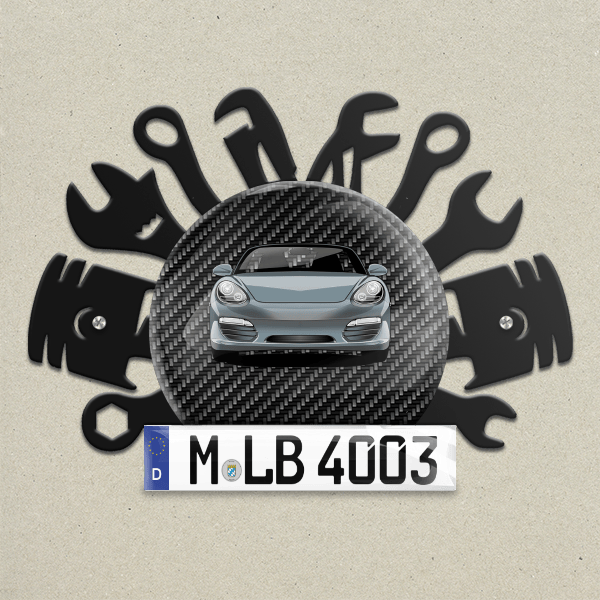 Boxster Wand Dekoration aus Metall personalisiert mit deinem Auto u. Kennzeichen!