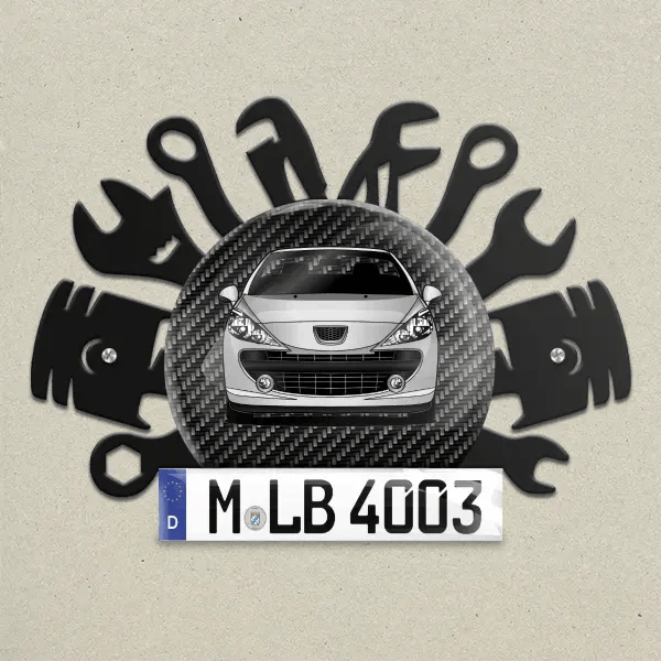 207 Cabriolet Wand Dekoration aus Metall personalisiert mit deinem Auto u. Kennzeichen!