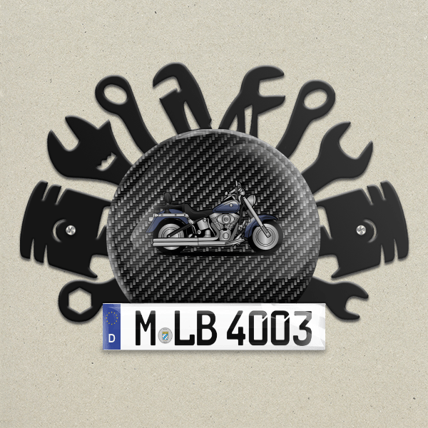 FLSTF Fat Boy Wand Dekoration aus Metall personalisiert mit deinem Motorrad u. Kennzeichen!