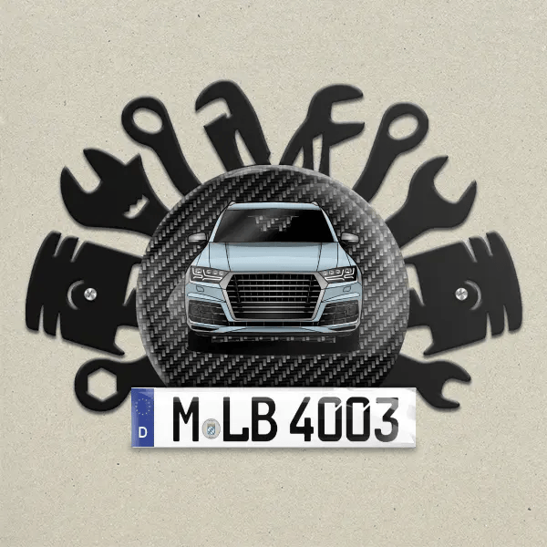 SQ7 Wand Dekoration aus Metall personalisiert mit deinem Auto u. Kennzeichen!