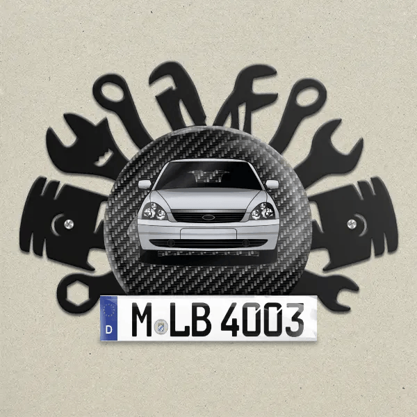 Priora Combi Wand Dekoration aus Metall personalisiert mit deinem Auto u. Kennzeichen!
