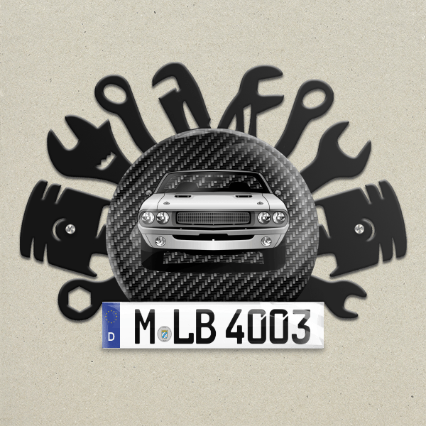 Challenger Wand Dekoration aus Metall personalisiert mit deinem Auto u. Kennzeichen!