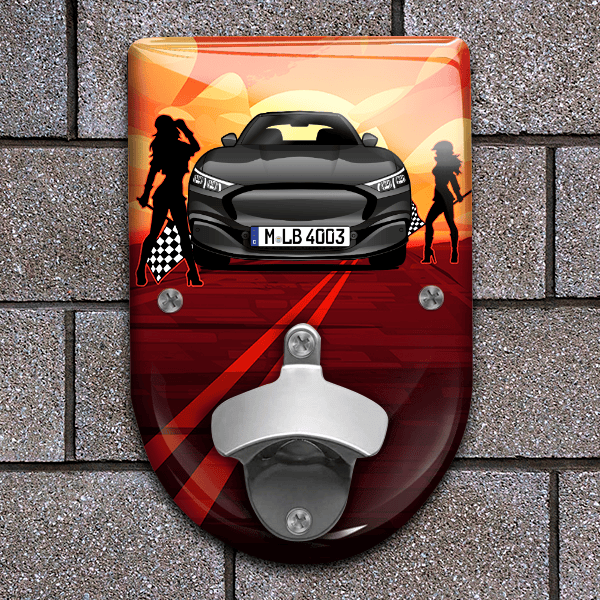 Mustang Mach-E Flaschenöffner für Wand personalisiert mit deinem Auto u. Kennzeichen!