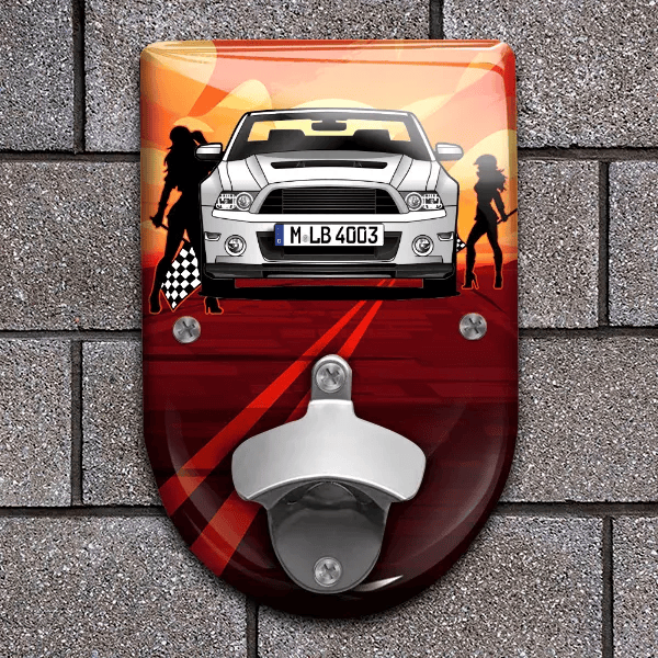 Mustang Cabriolet Flaschenöffner für Wand personalisiert mit deinem Auto u. Kennzeichen!