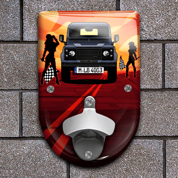Defender Crew Flaschenöffner für Wand personalisiert mit deinem Auto u. Kennzeichen!