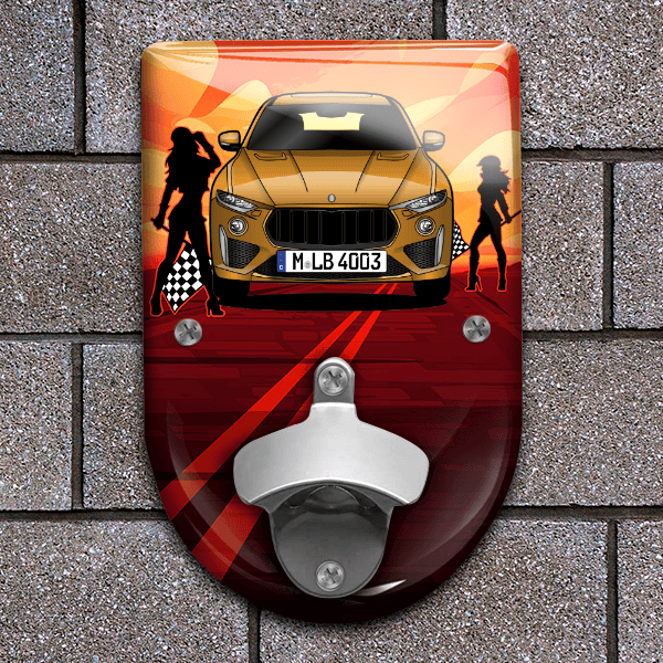 Levante Trofeo Flaschenöffner für Wand personalisiert mit deinem Auto u. Kennzeichen!