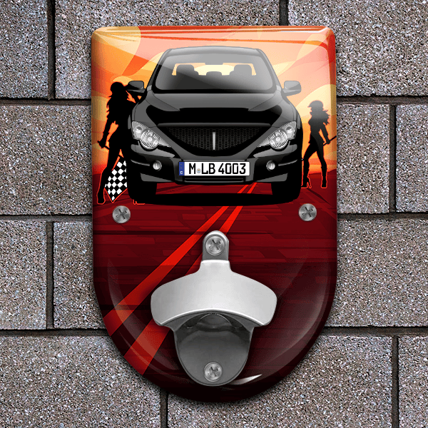 Actyon Sports Flaschenöffner für Wand personalisiert mit deinem Auto u. Kennzeichen!