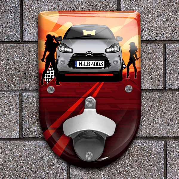 DS3 Flaschenöffner für Wand personalisiert mit deinem Auto u. Kennzeichen!