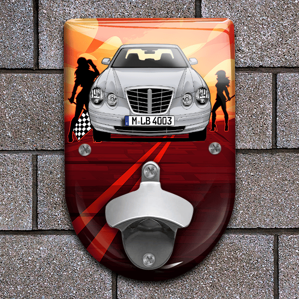 Opirus Flaschenöffner für Wand personalisiert mit deinem Auto u. Kennzeichen!