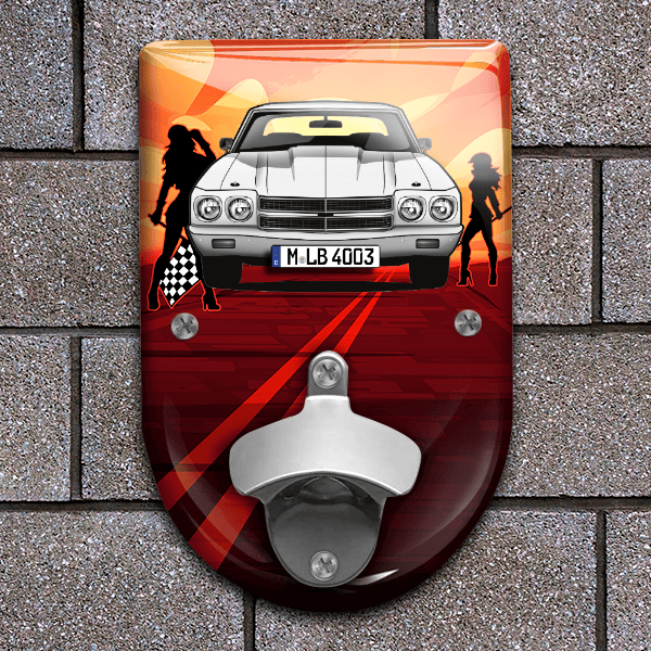 Chevelle Flaschenöffner für Wand personalisiert mit deinem Auto u. Kennzeichen!