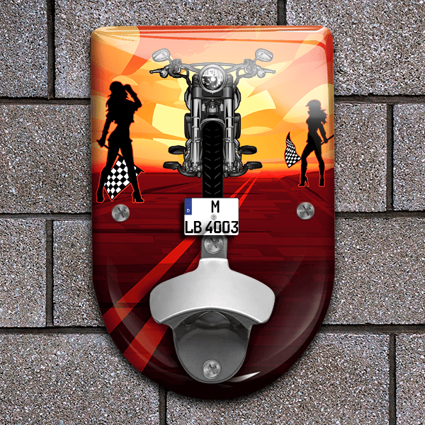 Softail Flaschenöffner für Wand personalisiert mit deinem Motorrad u. Kennzeichen!