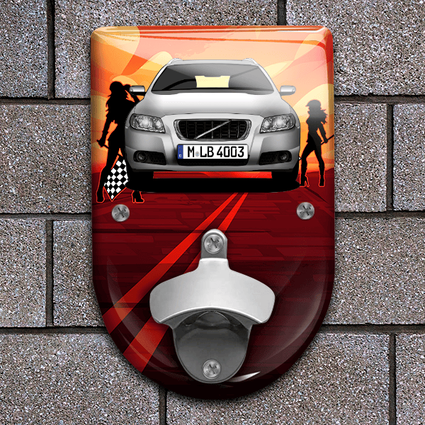 V70 Touring Flaschenöffner für Wand personalisiert mit deinem Auto u. Kennzeichen!