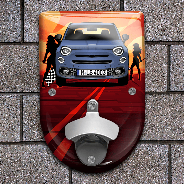 500 X Sport Flaschenöffner für Wand personalisiert mit deinem Auto u. Kennzeichen!