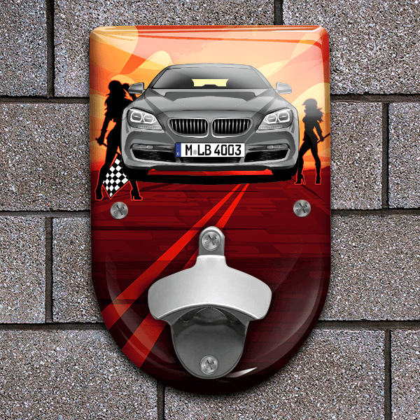 6er Reihe Gran Coupe Flaschenöffner für Wand personalisiert mit deinem Auto u. Kennzeichen!
