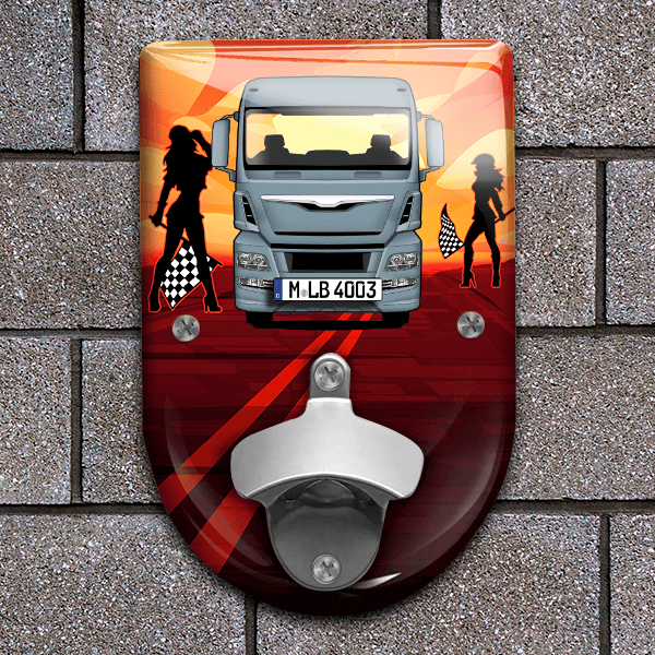 TGA 18.440 Flaschenöffner für Wand personalisiert mit deinem LKW u. Kennzeichen!