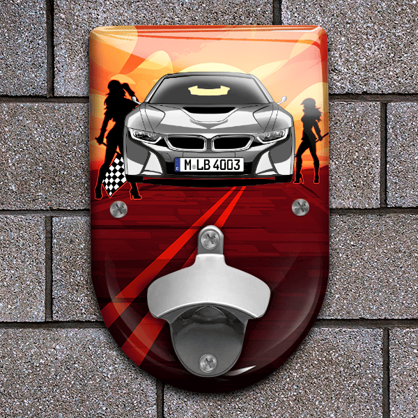 i8 Coupe Flaschenöffner für Wand personalisiert mit deinem Auto u. Kennzeichen!