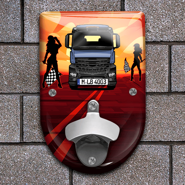 Antos Flaschenöffner für Wand personalisiert mit deinem LKW u. Kennzeichen!