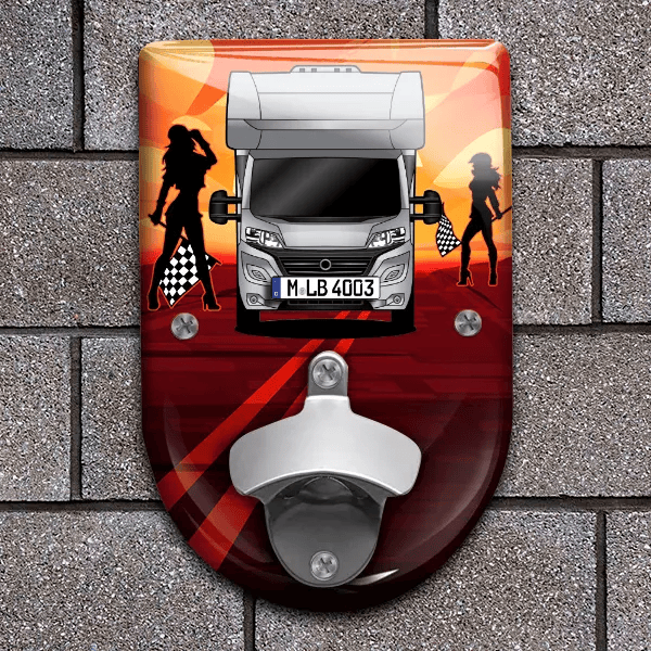 Grand Alpa A7820 Flaschenöffner für Wand personalisiert mit deinem Wohnwagen u. Kennzeichen!