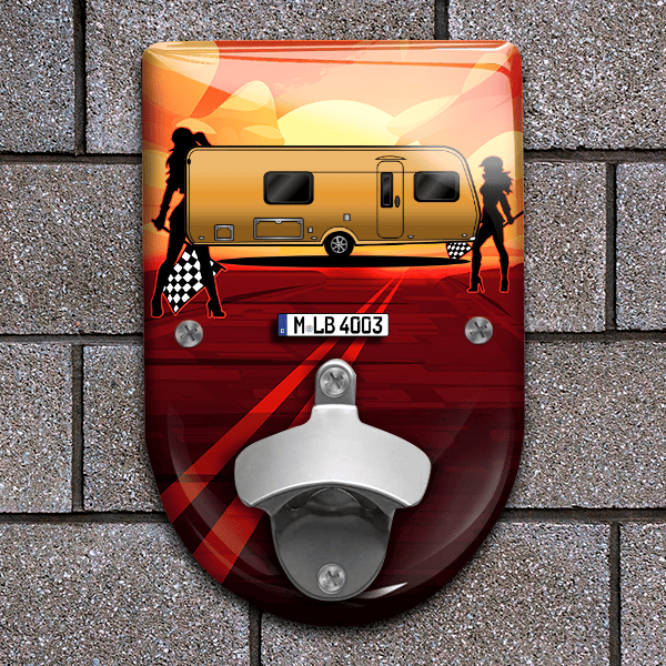 Musica Flaschenöffner für Wand personalisiert mit deinem Campinganhänger u. Kennzeichen!