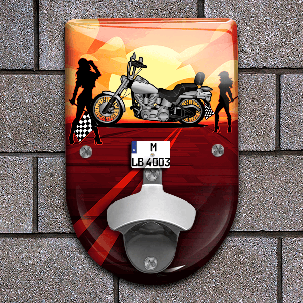 Evolution Flaschenöffner für Wand personalisiert mit deinem Motorrad u. Kennzeichen!