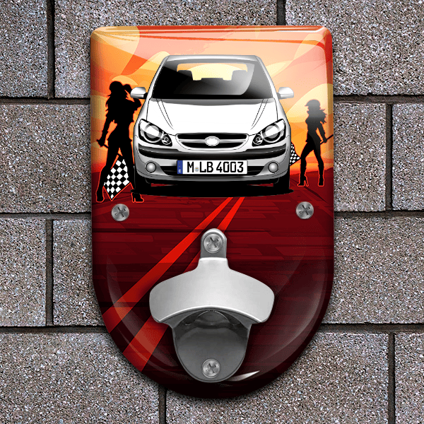 Getz Flaschenöffner für Wand personalisiert mit deinem Auto u. Kennzeichen!
