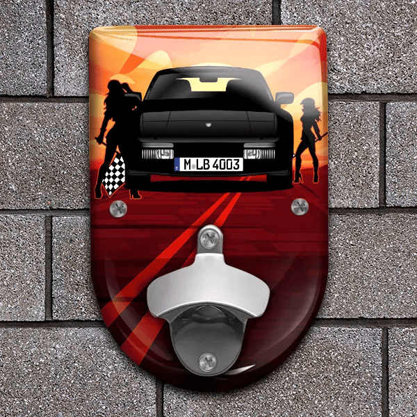 944 Cabriolet Flaschenöffner für Wand personalisiert mit deinem Auto u. Kennzeichen!