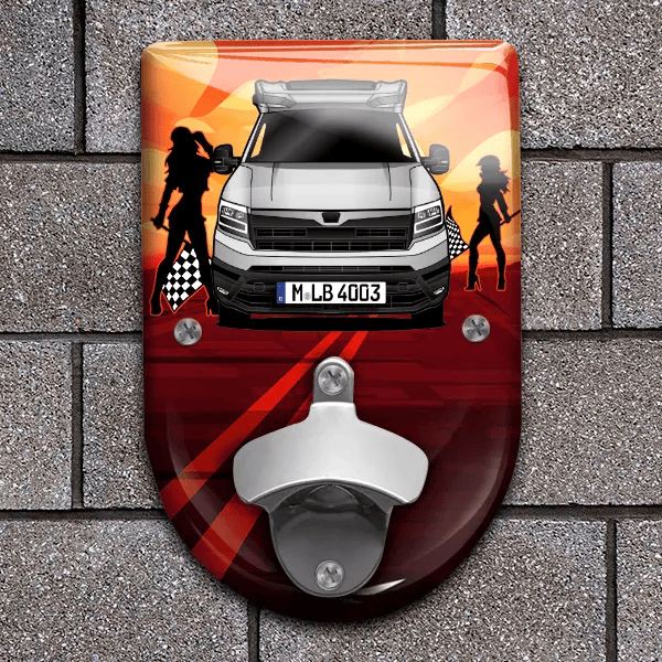 VAN TI 640 MEG Flaschenöffner für Wand personalisiert mit deinem Wohnwagen u. Kennzeichen!
