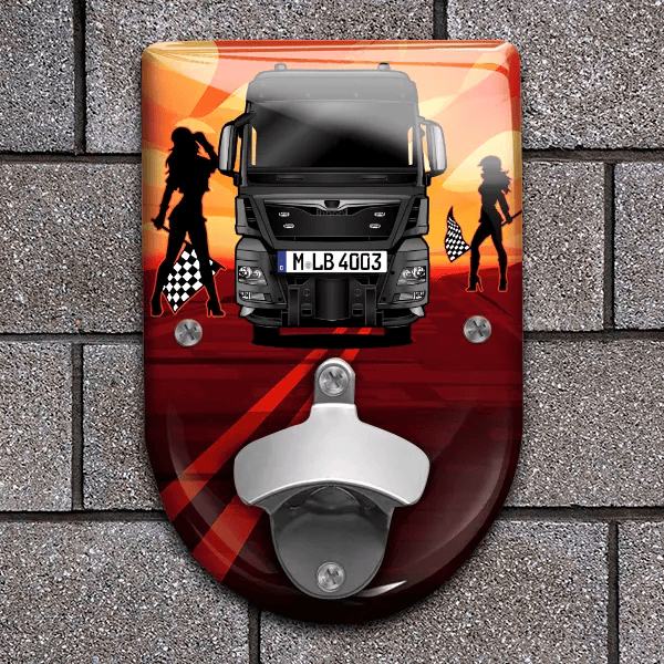 TGA 41.640 Flaschenöffner für Wand personalisiert mit deinem LKW u. Kennzeichen!