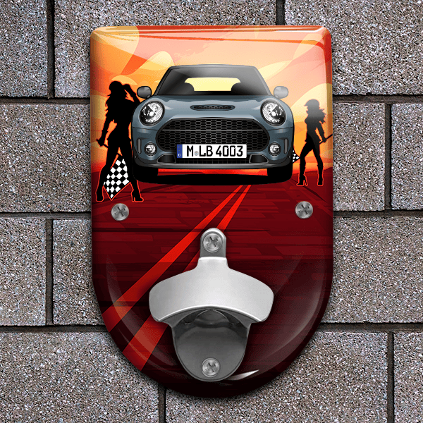 Clubman Flaschenöffner für Wand personalisiert mit deinem Auto u. Kennzeichen!