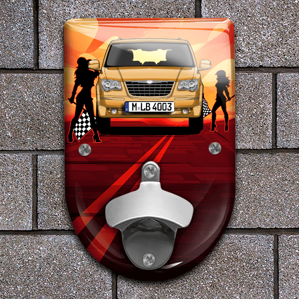 Grand Voyager Flaschenöffner für Wand personalisiert mit deinem Auto u. Kennzeichen!