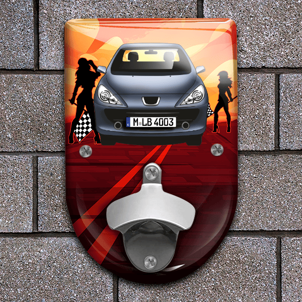 307 (5-Türer) Flaschenöffner für Wand personalisiert mit deinem Auto u. Kennzeichen!