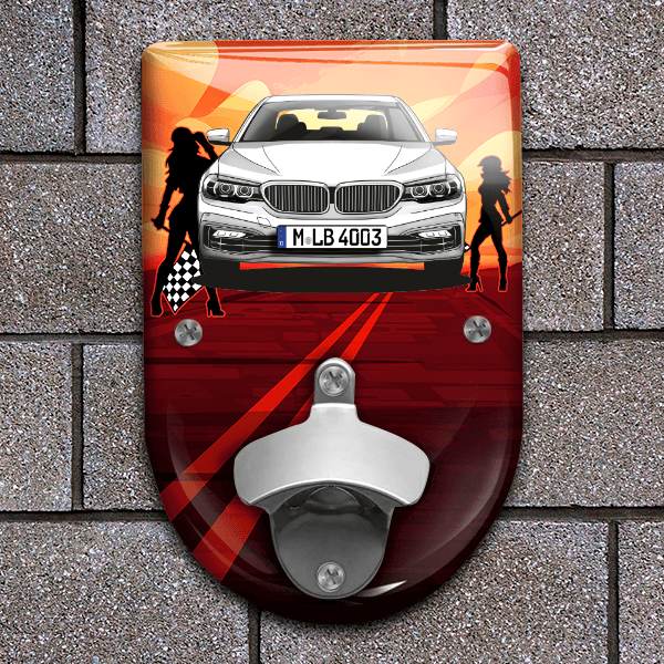 5er Reihe Flaschenöffner für Wand personalisiert mit deinem Auto u. Kennzeichen!