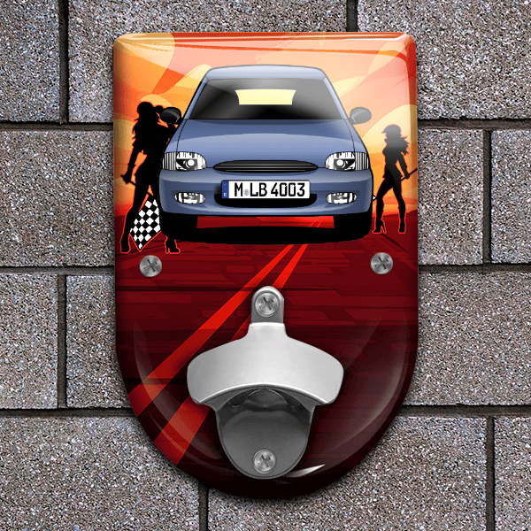 Escort Van Flaschenöffner für Wand personalisiert mit deinem Auto u. Kennzeichen!