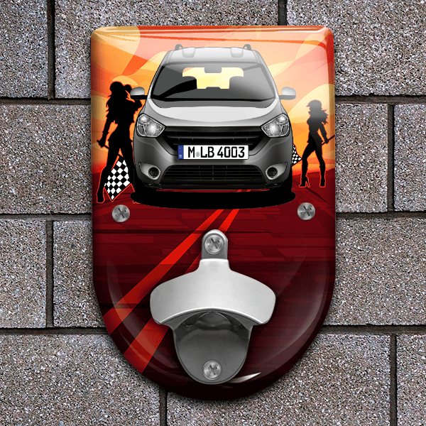 Dokker Flaschenöffner für Wand personalisiert mit deinem Auto u. Kennzeichen!