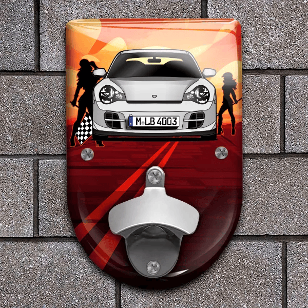 911 996 Turbo Flaschenöffner für Wand personalisiert mit deinem Auto u. Kennzeichen!