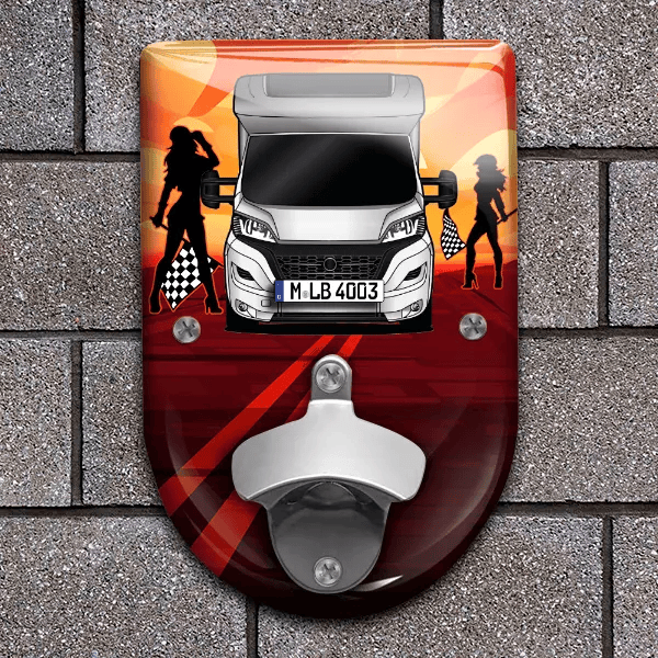 Kreos L 5009 Flaschenöffner für Wand personalisiert mit deinem Wohnwagen u. Kennzeichen!