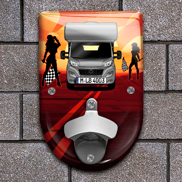 A70 Flaschenöffner für Wand personalisiert mit deinem Wohnwagen u. Kennzeichen!