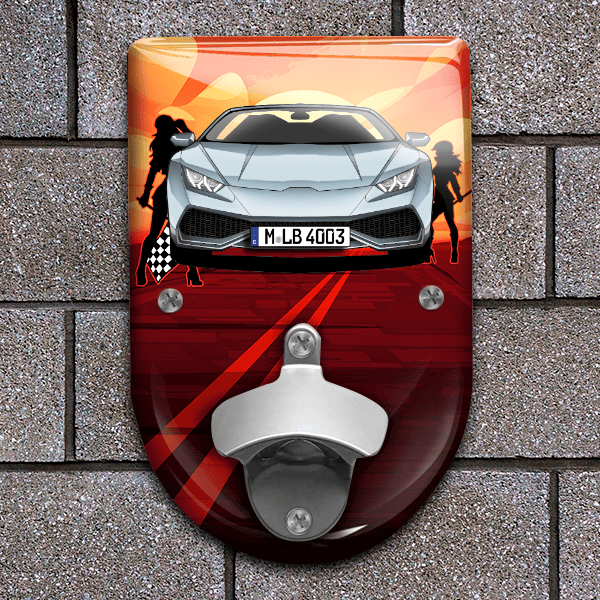 Huracan Roadster Flaschenöffner für Wand personalisiert mit deinem Auto u. Kennzeichen!