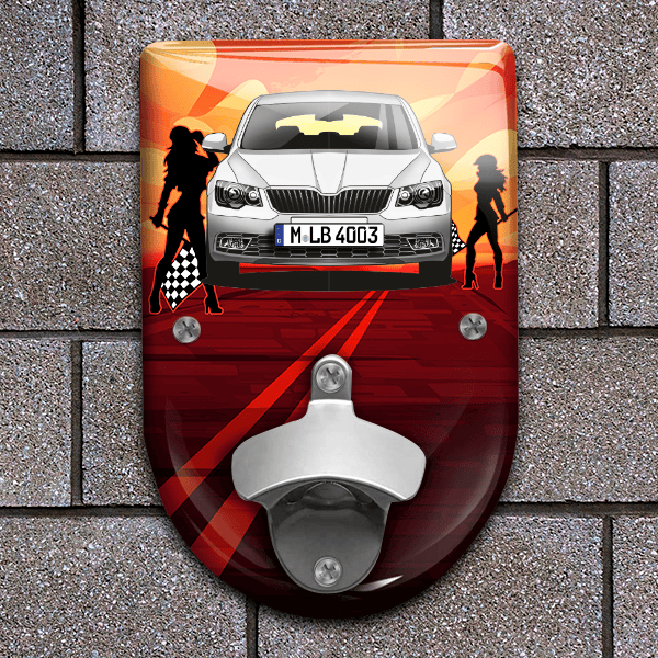 Superb Combi Flaschenöffner für Wand personalisiert mit deinem Auto u. Kennzeichen!