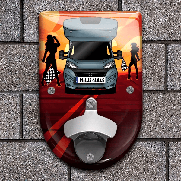 A740 Plus Flaschenöffner für Wand personalisiert mit deinem Wohnwagen u. Kennzeichen!
